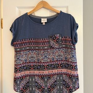 Knox Rose Blue Patterned Short Sleeve Top